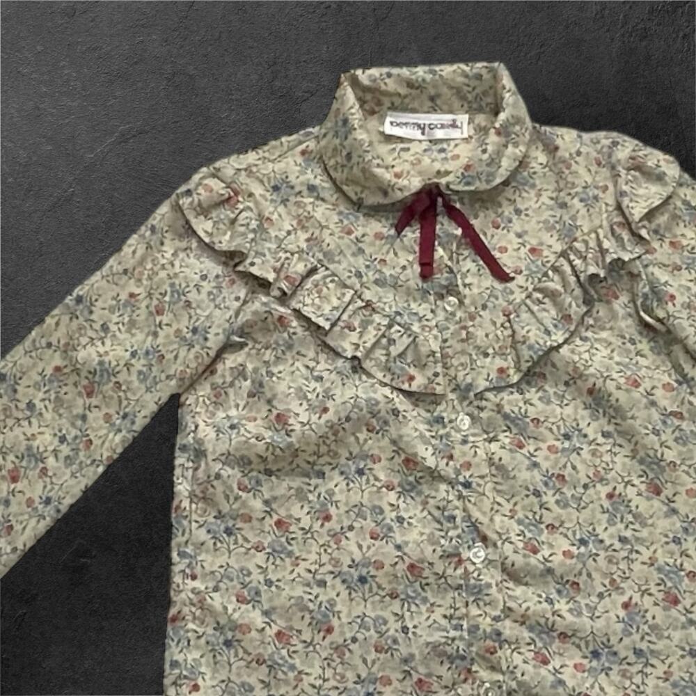 Vintage 80s–90s Penny Candy Girls’ Prairie Western Blouse Size 7–8 Floral Ruffle